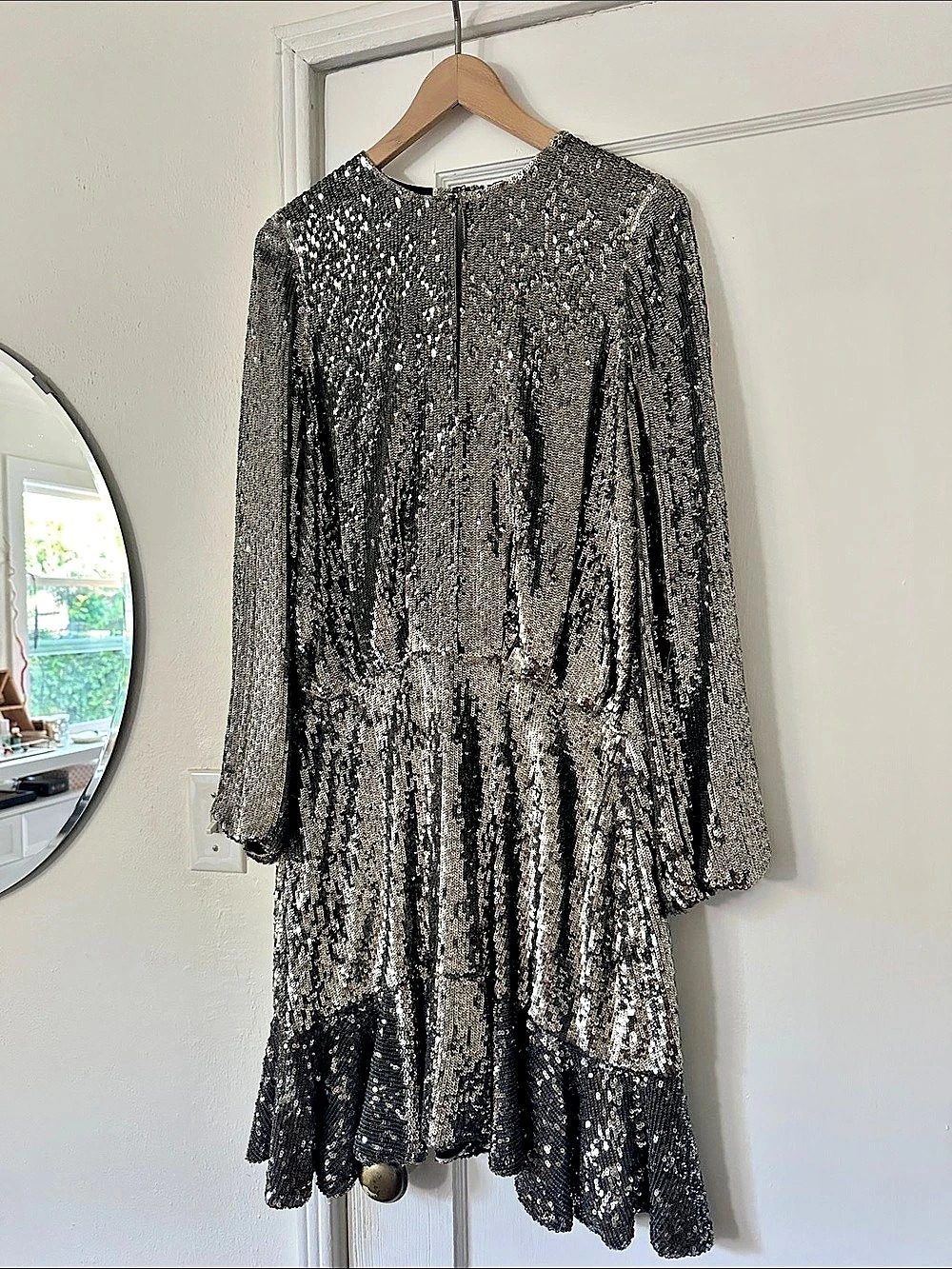 ALEXIS Sequin Mini Dress in Black & Silver Size Large Like New